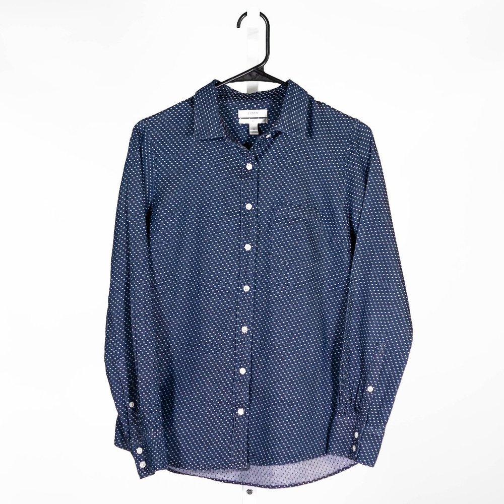 J. Crew Women's Shirt Button Up Blue Textured Polka Dot Boy Preppy Chambray 2